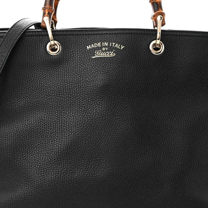 Gucci Pebbled Calfskin Large Bamboo Shopper Tote Black Black 8 of 11