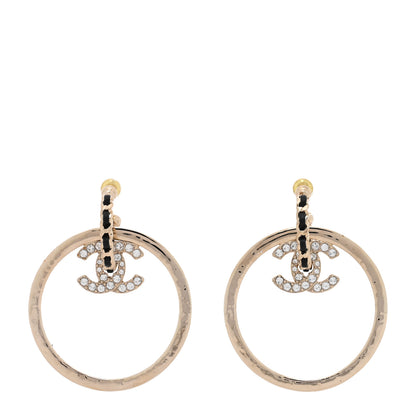Chanel Metal Crystal Lambskin CC Chain Hoop Earrings Gold Black 1 of 5