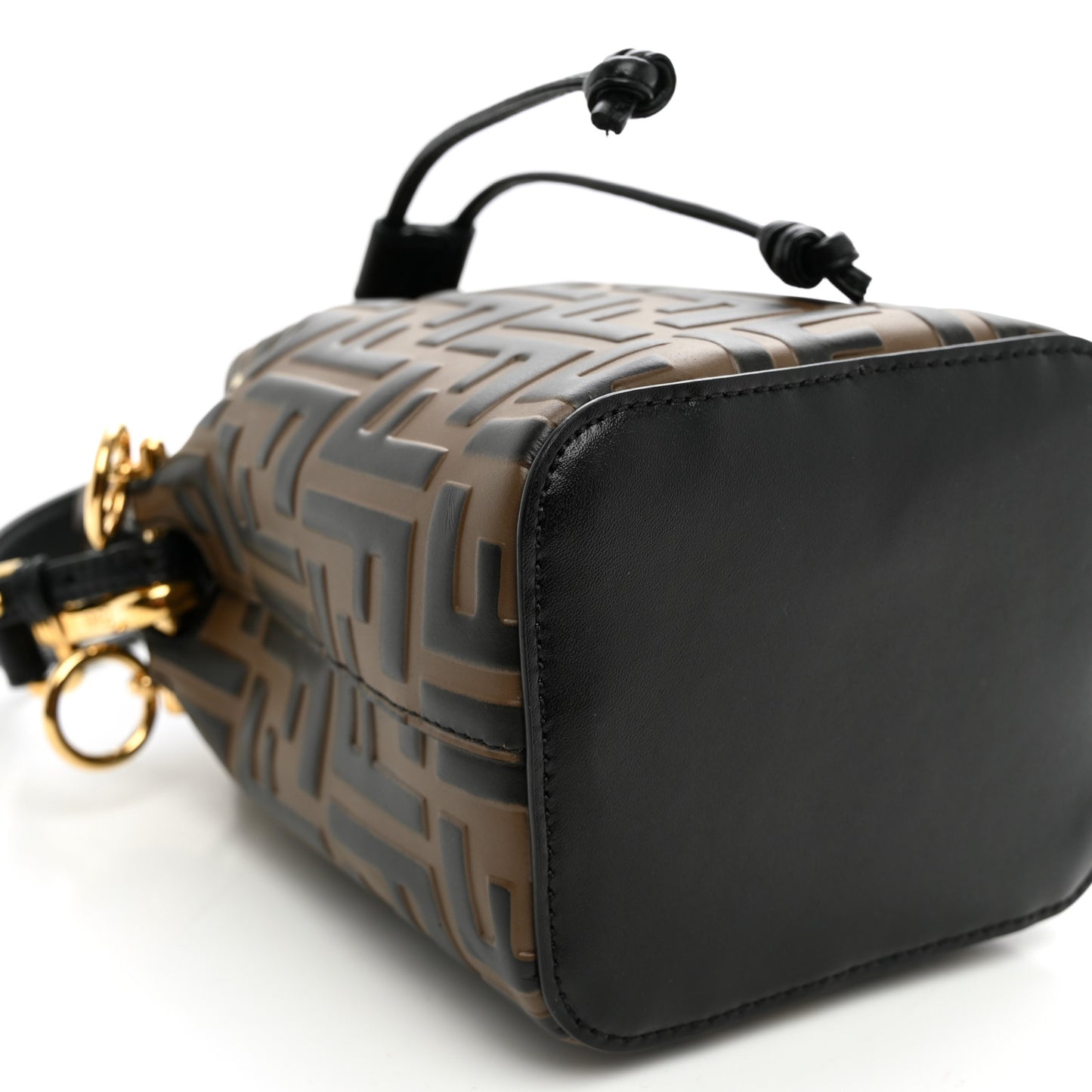 Vitello Liberty F is Fendi Bi-Color FF 1974 Embossed Mini Mon Tresor Bucket Bag Maya Black