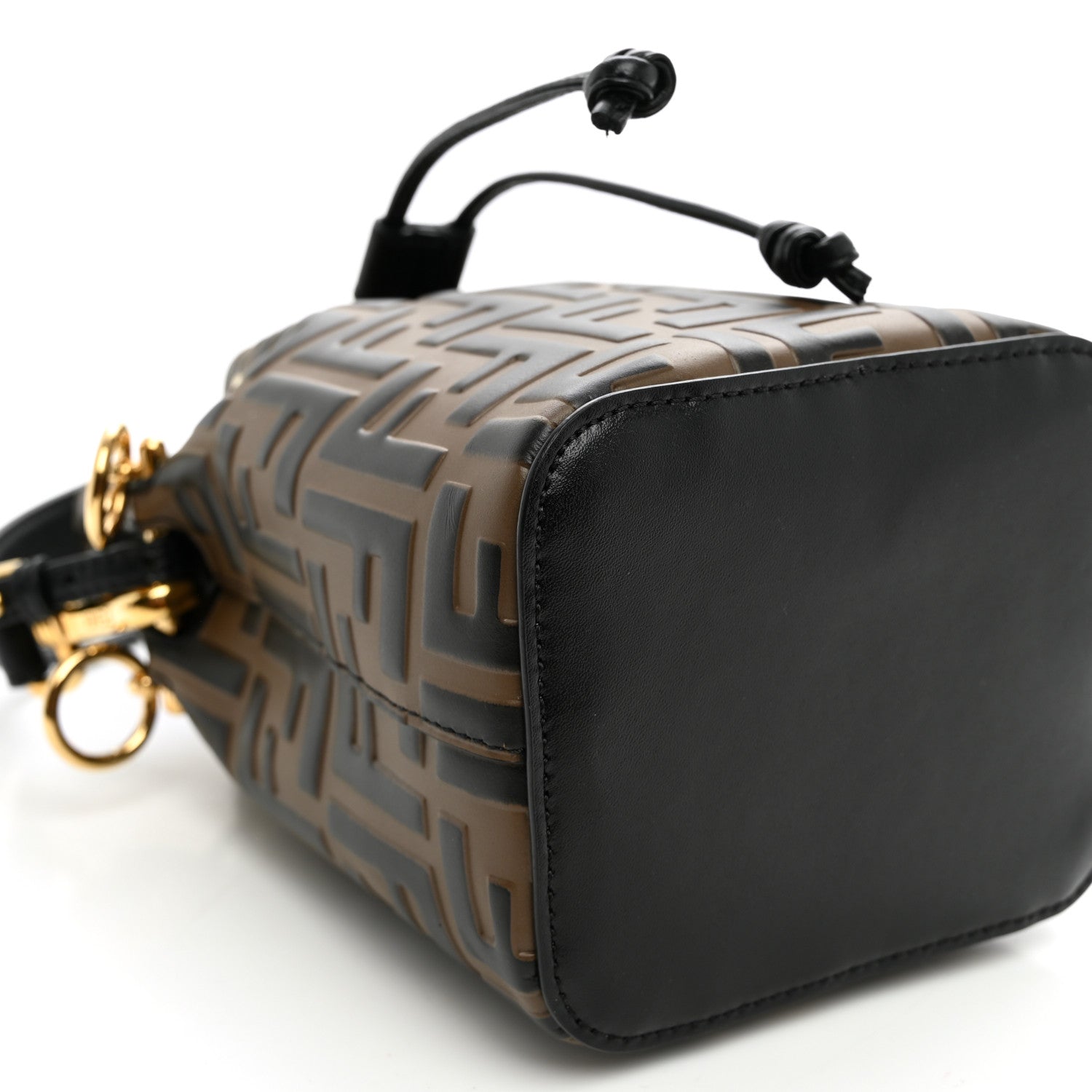 Fendi Vitello Liberty F is Fendi Bi-Color FF 1974 Embossed Mini Mon Tresor Bucket Bag Maya Black 8 of 9