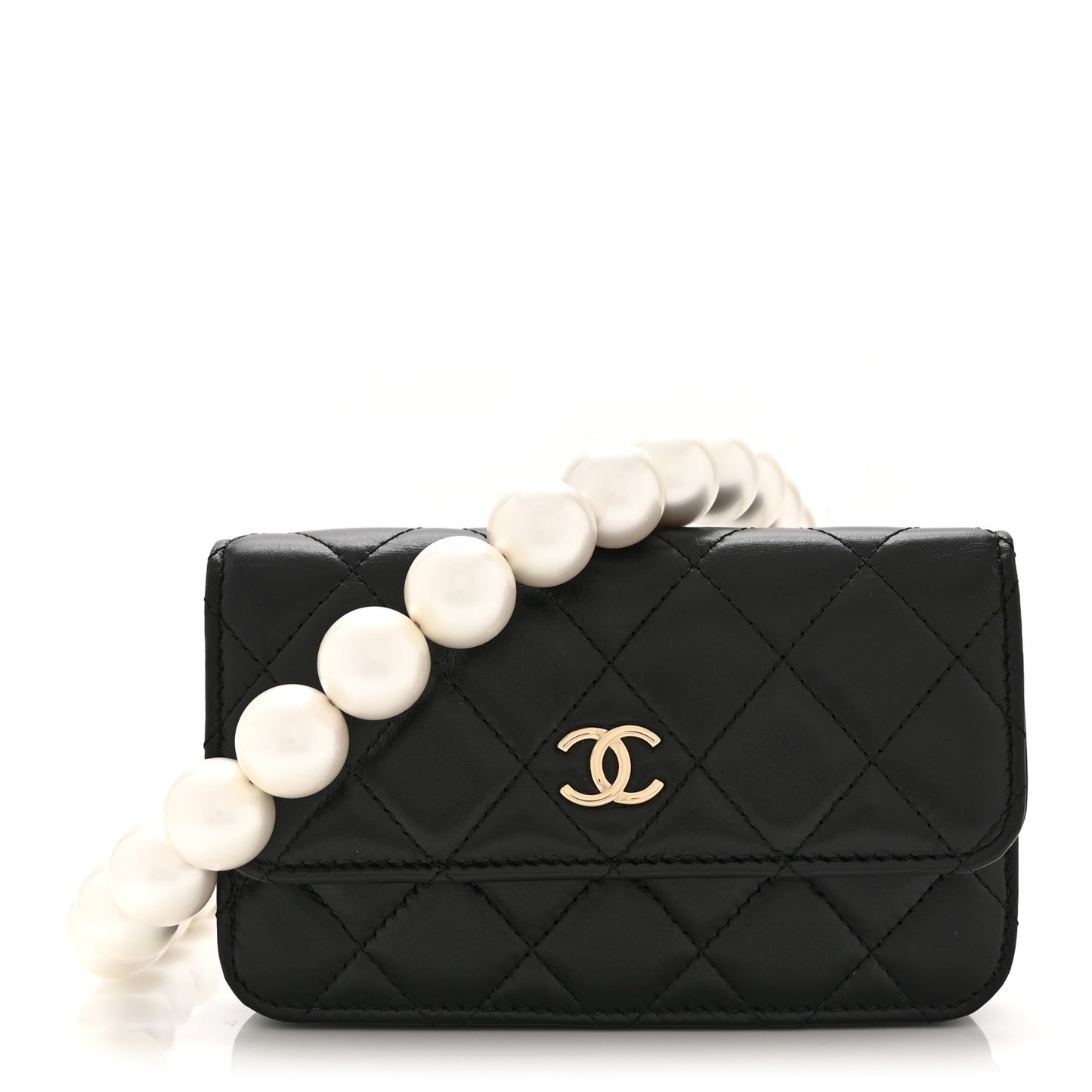 Calfskin Quilted Maxi Pearls Clutch With Chain Black