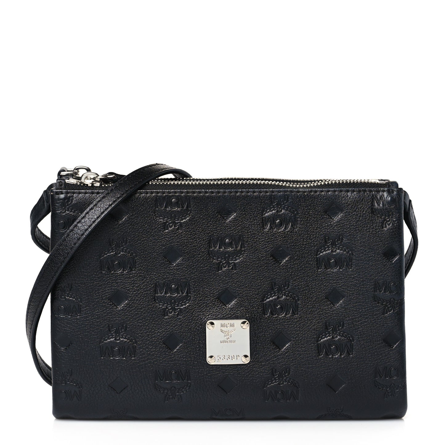 Calfskin Ottomar Monogram Crossbody Zip Messenger Pouch Black