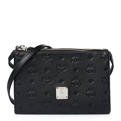 MCM Calfskin Ottomar Monogram Crossbody Zip Messenger Pouch Black 1 of 11