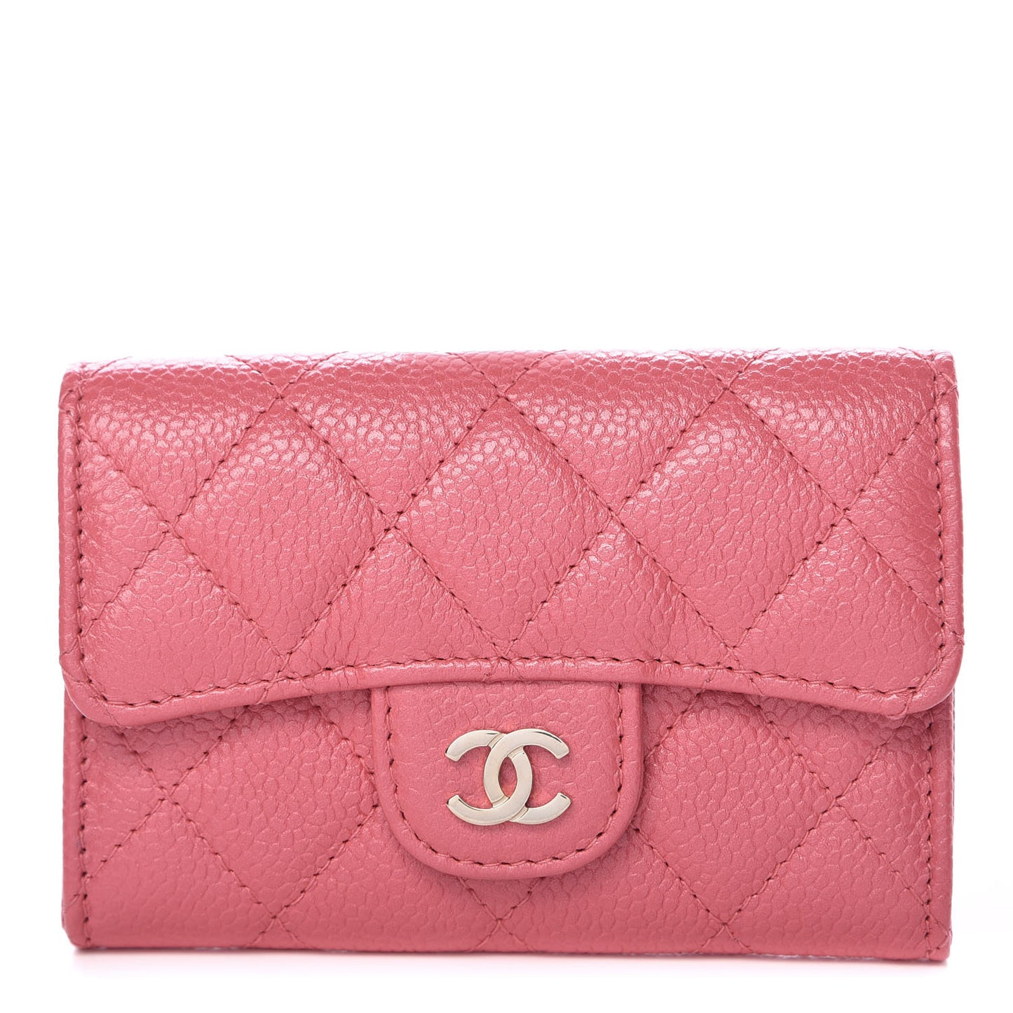 Metallic Caviar Quilted Flap Card Holder Pink