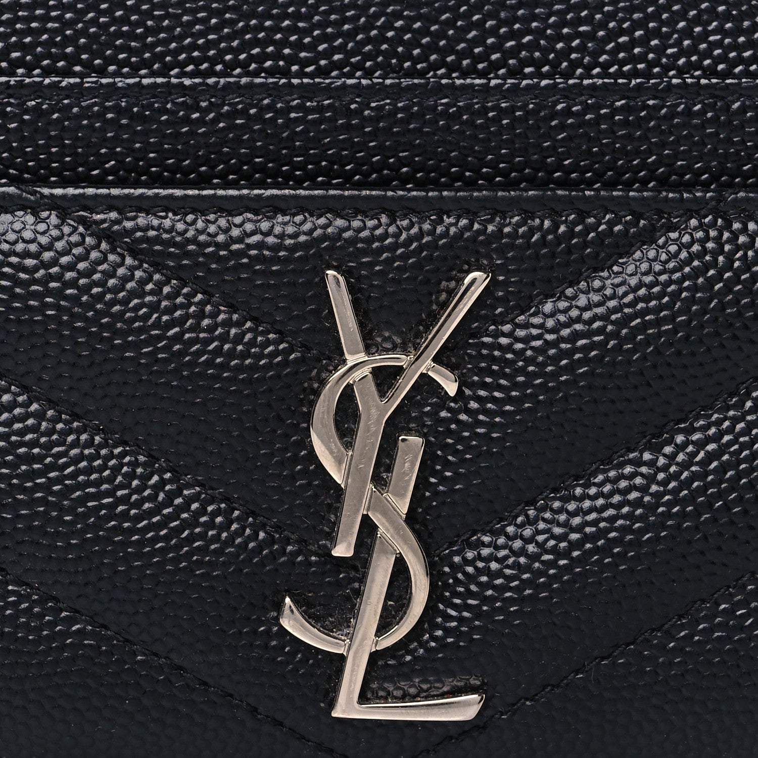 Saint Laurent Grain De Poudre Matelasse Chevron Monogram Credit Card Case Black 9 of 9