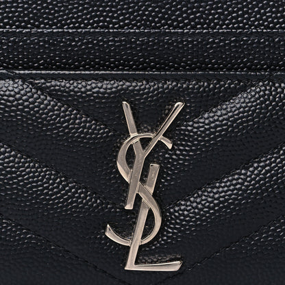 Saint Laurent Grain De Poudre Matelasse Chevron Monogram Credit Card Case Black 9 of 9