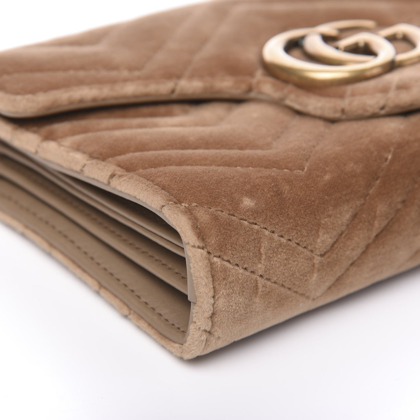 Velvet Matelasse GG Marmont Chain Wallet Taupe