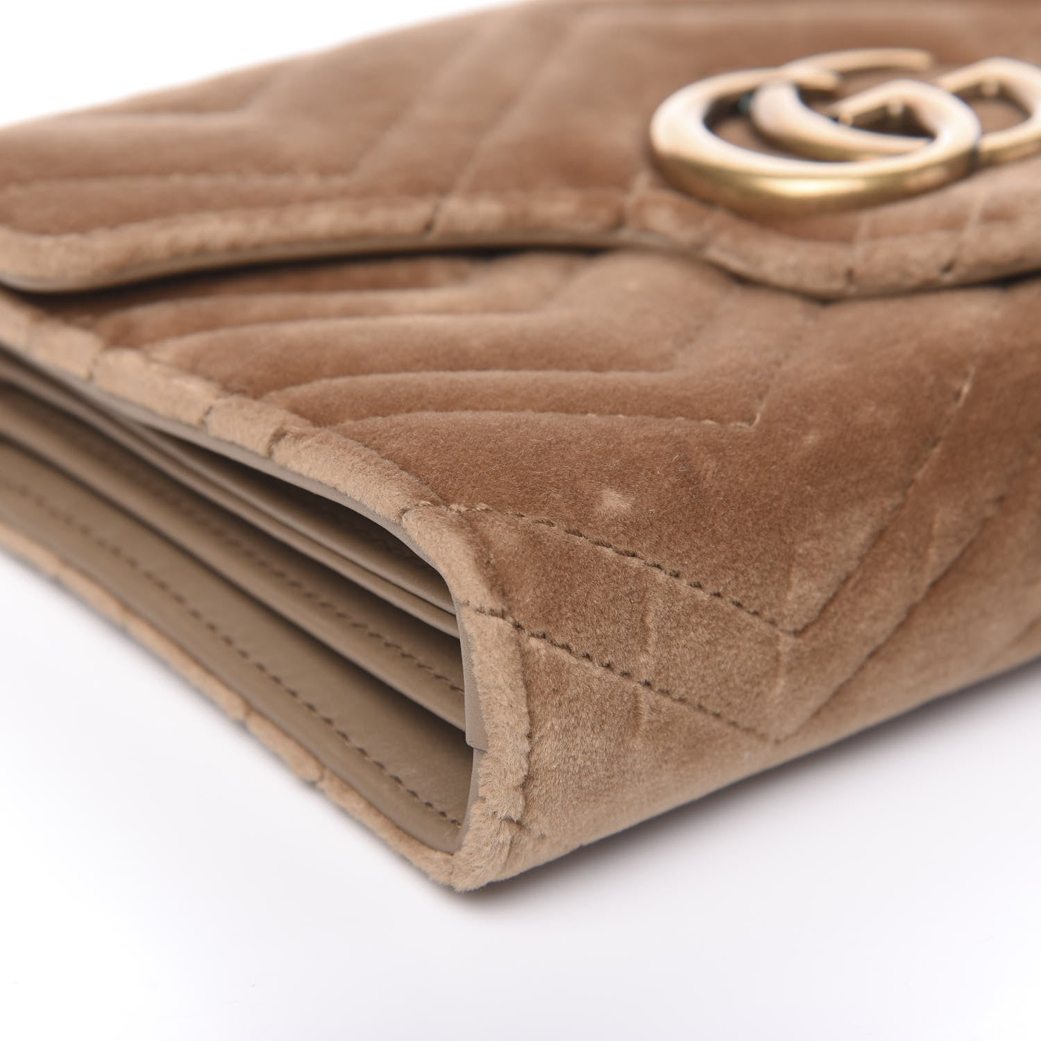 Gucci Velvet Matelasse GG Marmont Chain Wallet Taupe 8 of 12
