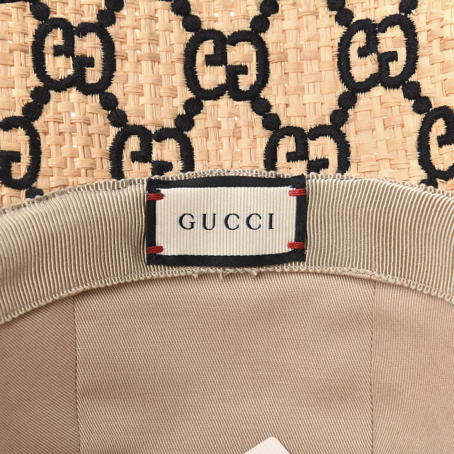 Gucci Raffia Elaphe GG Monogram Embroidered Fedora Hat M Ivory Black 5 of 7