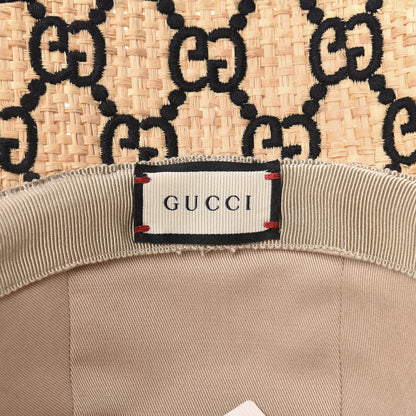 Gucci Raffia Elaphe GG Monogram Embroidered Fedora Hat M Ivory Black 5 of 7