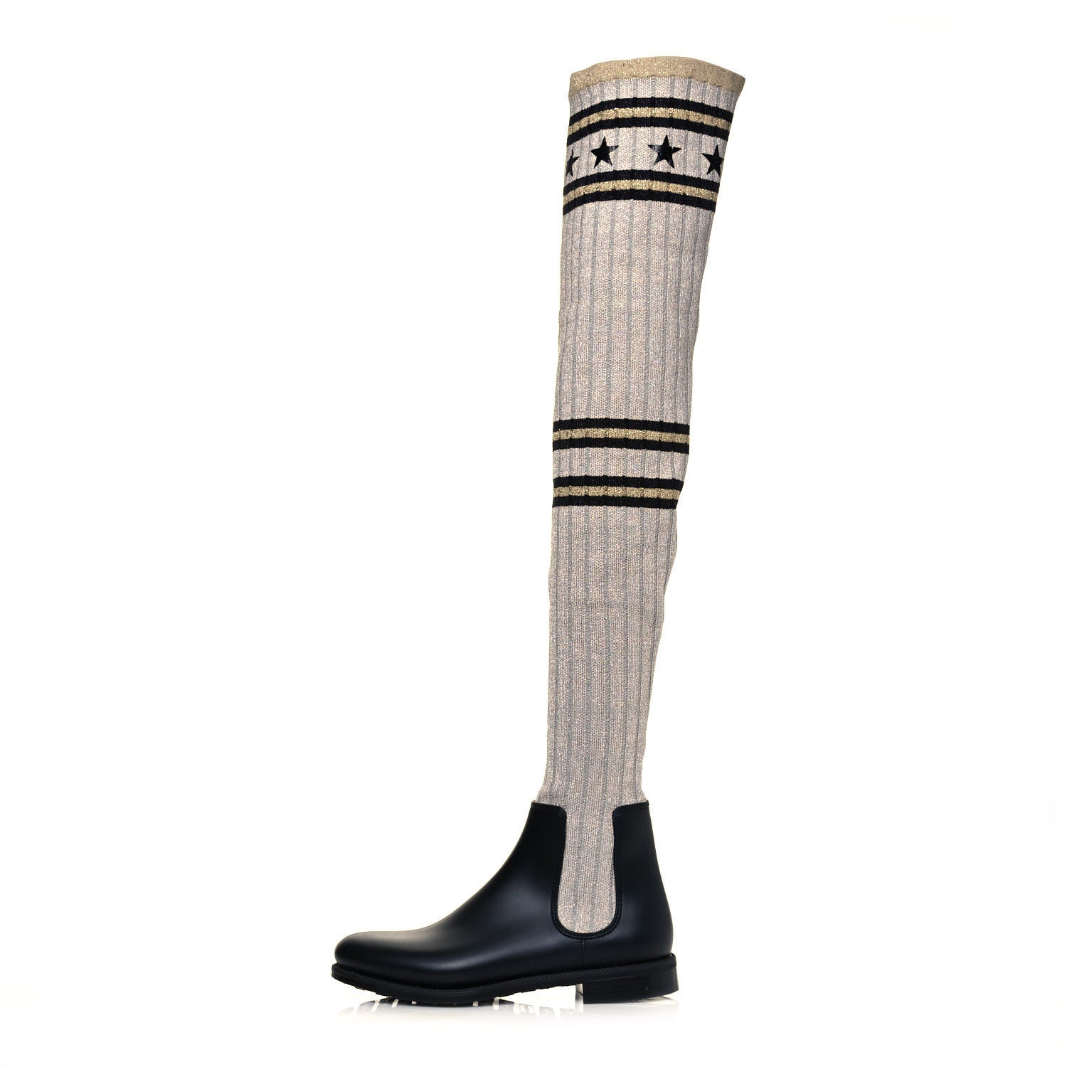 Givenchy Knit Rubber Storm Over The Knee Boots 35 Silver Gold 1 of 7