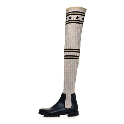 Givenchy Knit Rubber Storm Over The Knee Boots 35 Silver Gold 1 of 7
