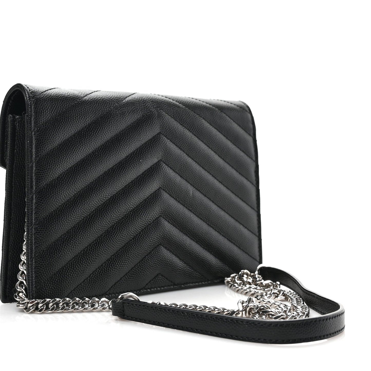 Grain De Poudre Matelasse Chevron Monogram Envelope Chain Wallet Black