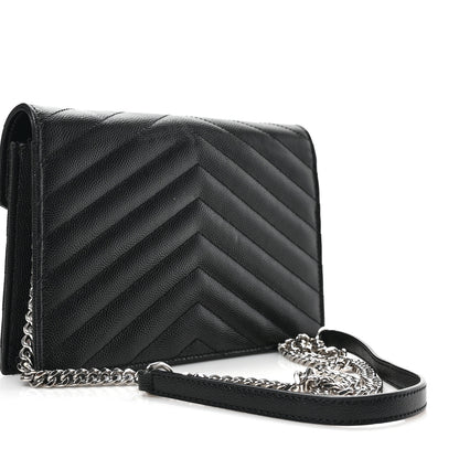 Saint Laurent Grain De Poudre Matelasse Chevron Monogram Envelope Chain Wallet Black 2 of 7