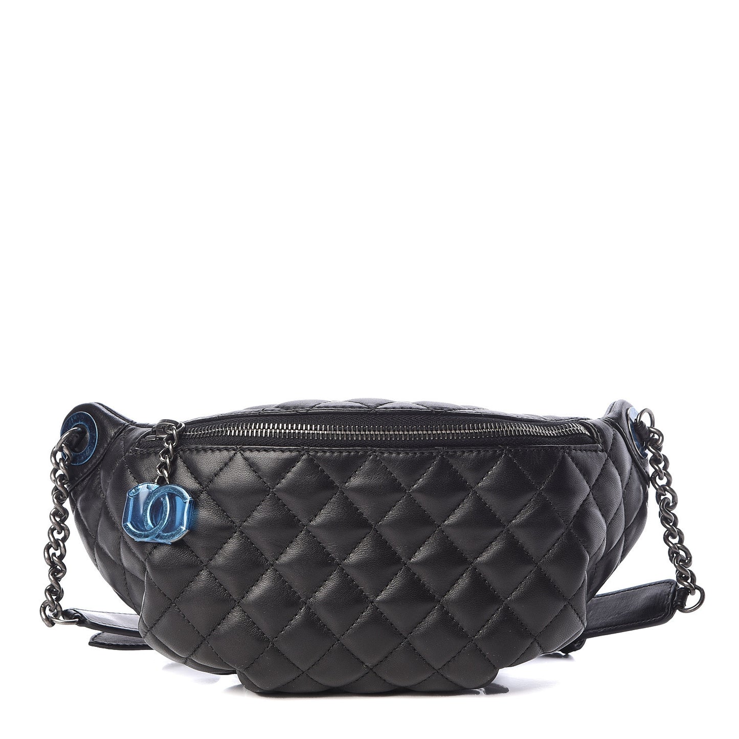 Lambskin Quilted Banane Waist Bag Fanny Pack Black