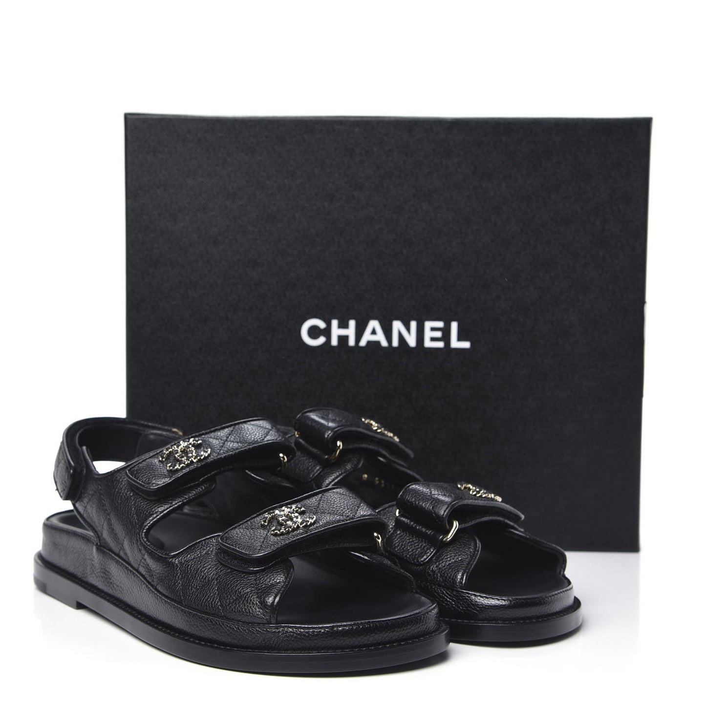 Grained Calfskin Velcro Dad Sandals 37.5 Black