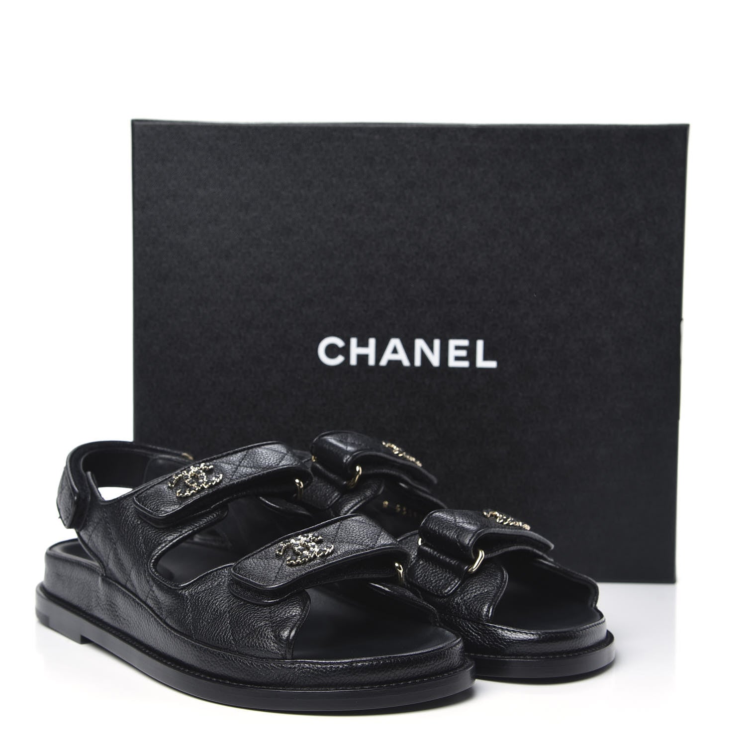 Chanel Grained Calfskin Velcro Dad Sandals 37.5 Black 8 of 8