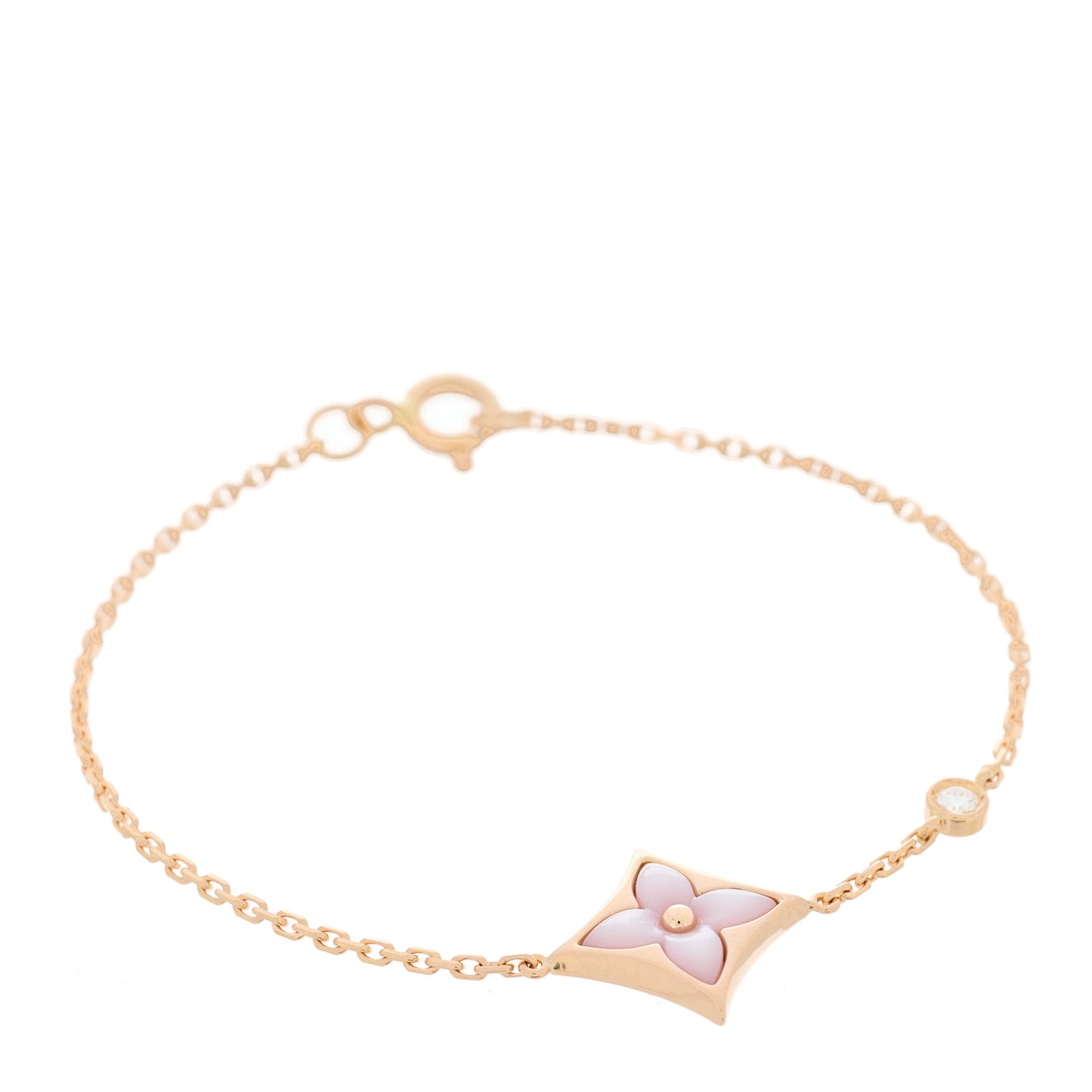 18K Pink Gold Diamond Pink Mother of Pearl Color Blossom BB Star Bracelet
