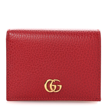 Gucci Pebbled Calfskin GG Marmont Card Case Hibiscus Red 1 of 8
