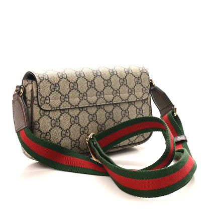 Gucci GG Supreme Monogram Textured Dollar Calfskin Web Mini Ophidia Envelope Shoulder Bag Beige Ebony New Acero 2 of 10