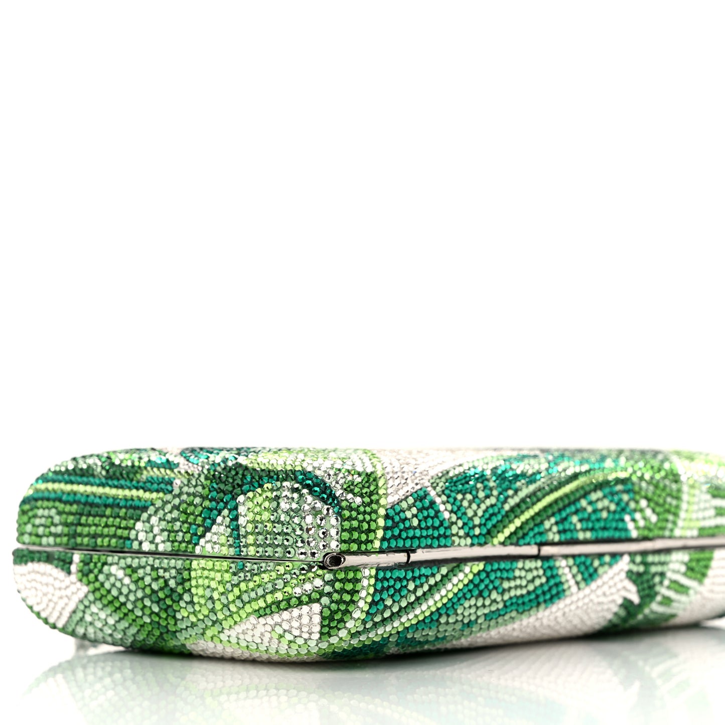 Crystal Tropic Banana Leaves Minaudiere Clutch Green Silver