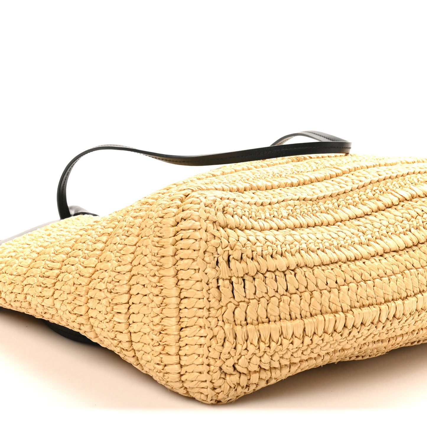 Yarn Raffia Effect Calfskin Crochet Embroidered Logo Tote Tan Black Tan Black