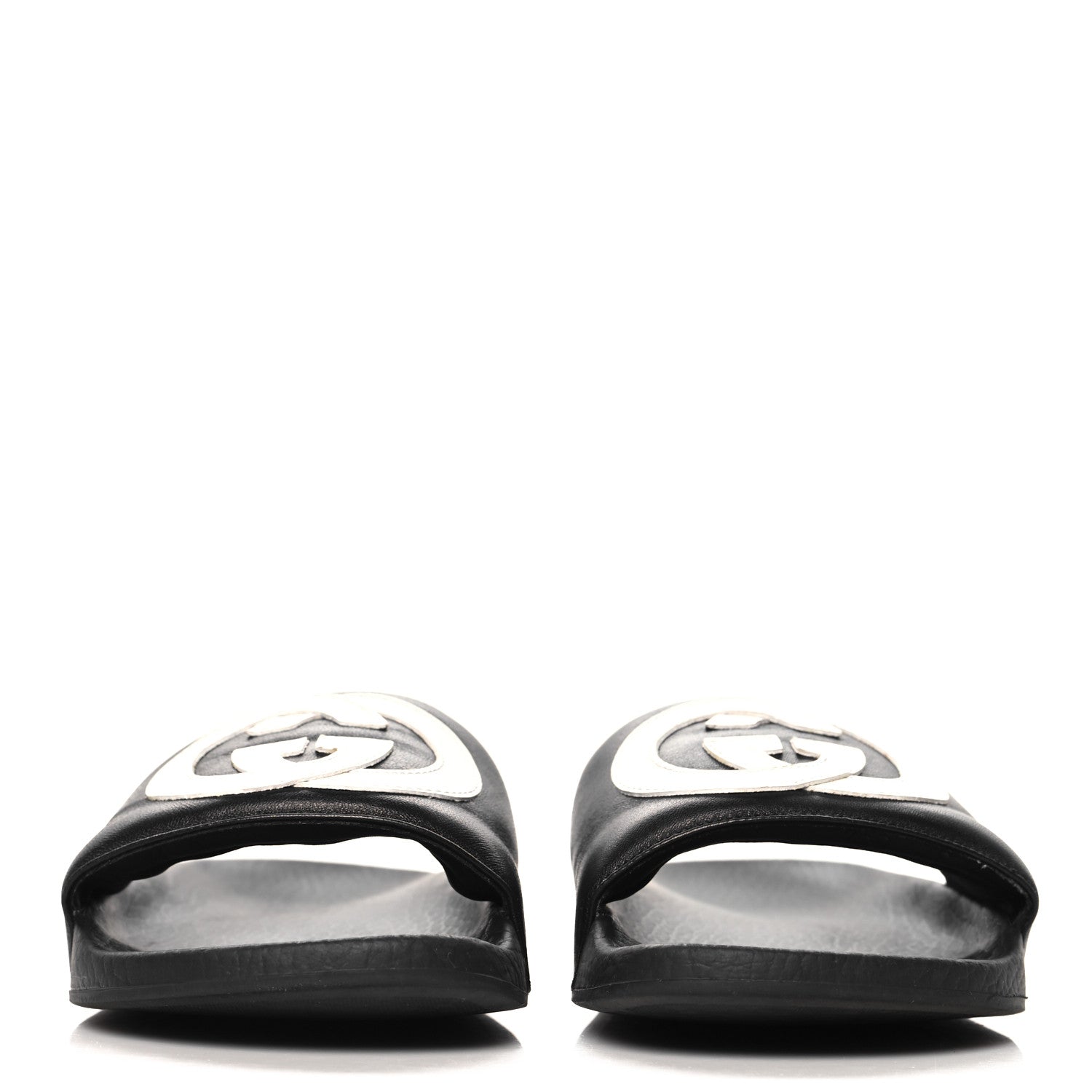 Gucci Nappa Miro Soft Calfskin Womens Interlocking G Slide Sandals 37 Black White 3 of 7