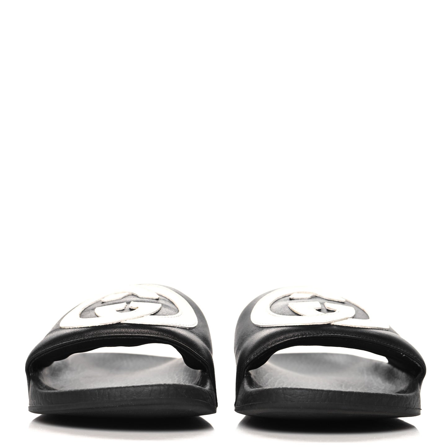 Nappa Miro Soft Calfskin Womens Interlocking G Slide Sandals 37 Black White