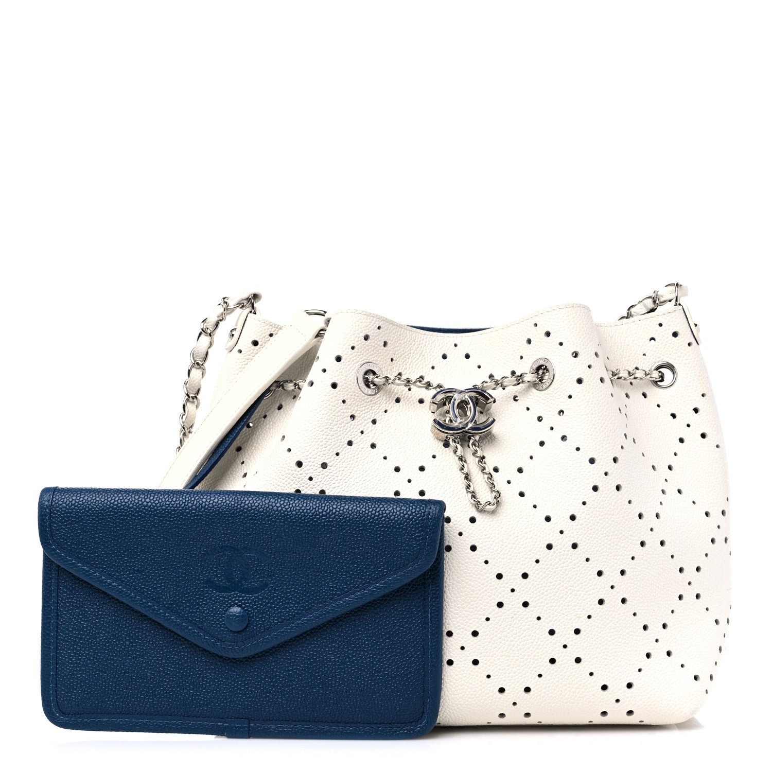 Chanel Caviar Perforated Drawstring CC Bag White 1 of 11