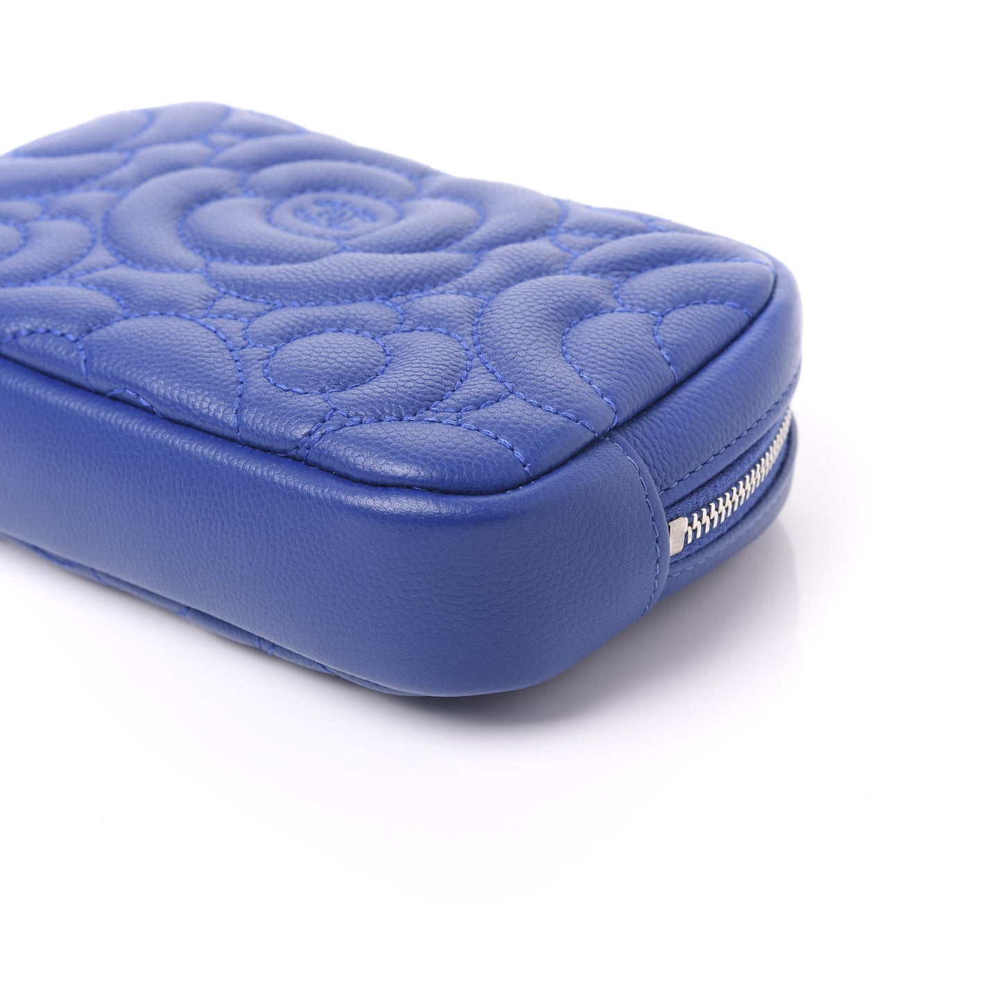 Caviar Camellia Embossed Small Cosmetic Case Blue