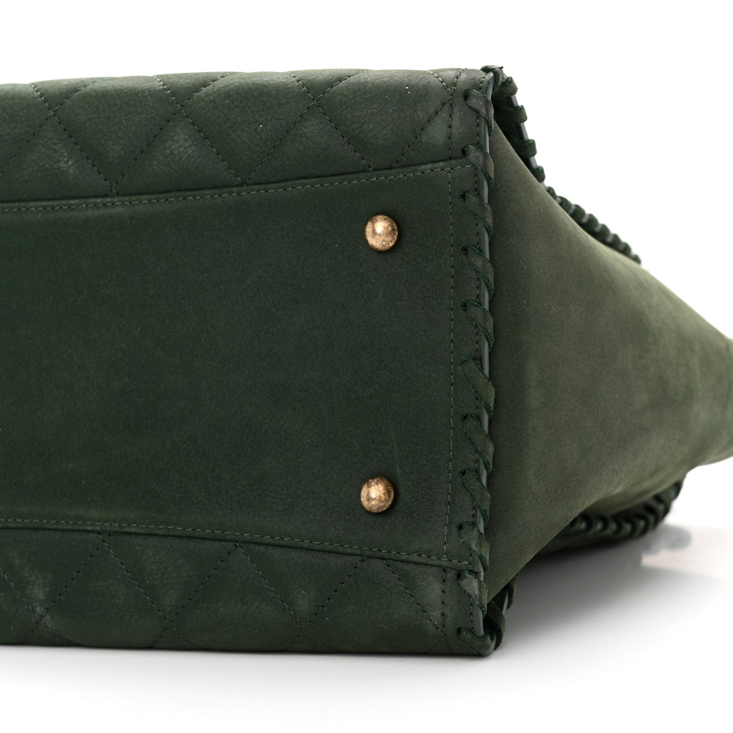 Calfskin Quilted Whipstich Shopping Tote Green