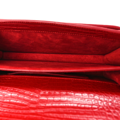 Saint Laurent Calfskin Crocodile Embossed Medium Monogram Sunset Rouge Eros 5 of 9