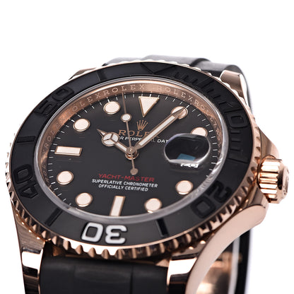 Rolex 18K Everose Gold Oysterflex 40mm Oyster Perpetual Date Yacht-Master Watch Black 116655 9 of 11