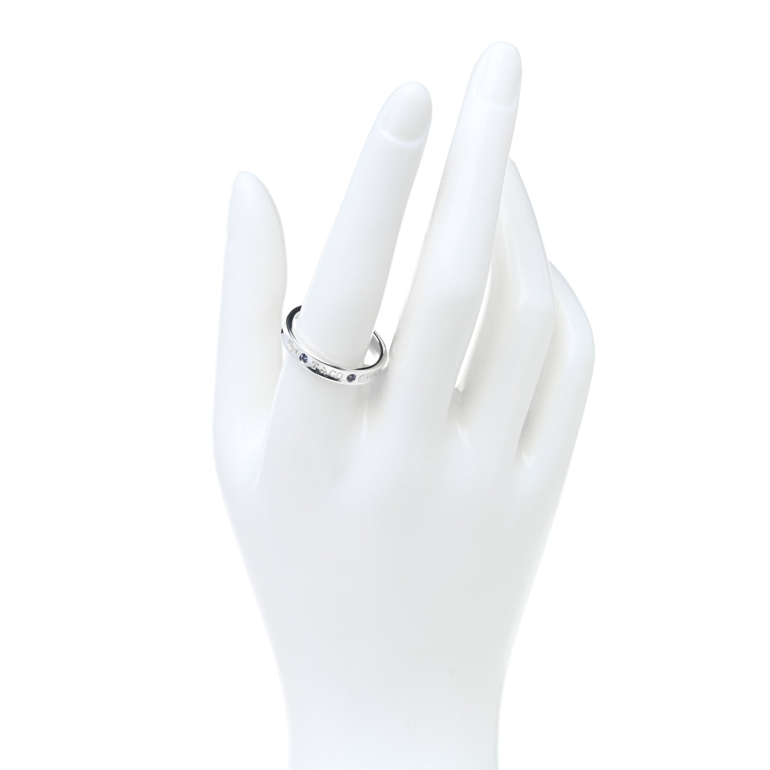 Tiffany Sterling Silver Blue Sapphire Narrow 1837 Band Ring 61 9.5 2 of 5