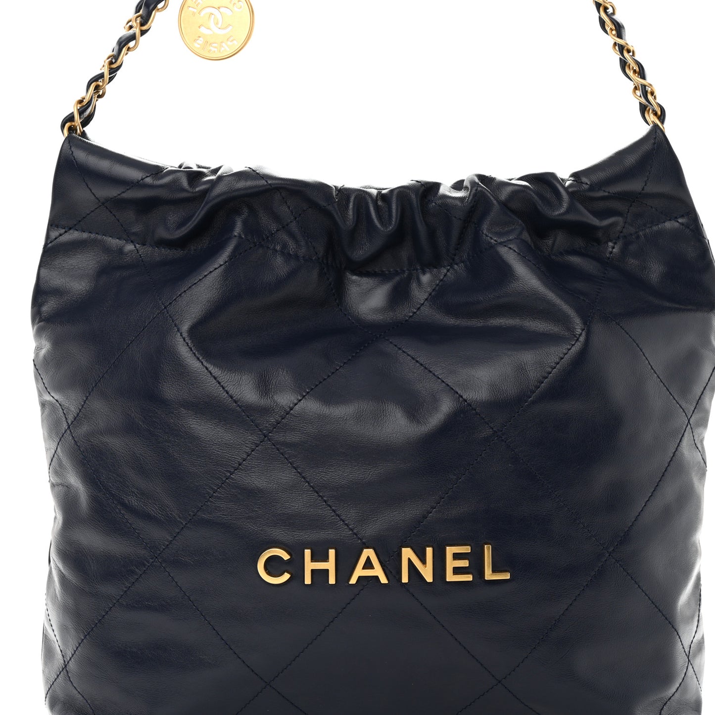 Shiny Calfskin Quilted Small Chanel 22 Navy