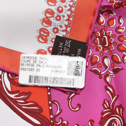 Hermes Silk Coupe De Gala Pocket Square Rose Pale Rouge Fuchsia 5 of 6
