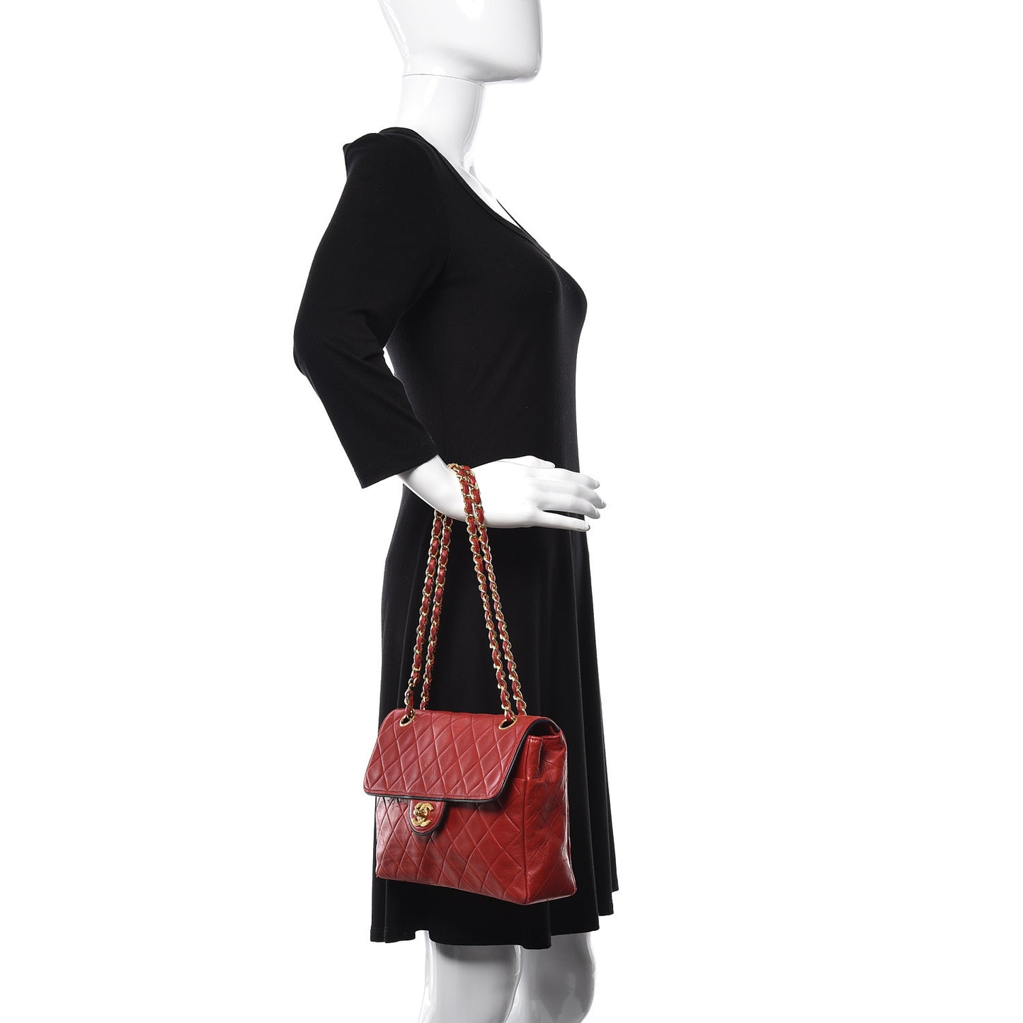 Lambskin Quilted Bi-Color Small Single Flap Red Black