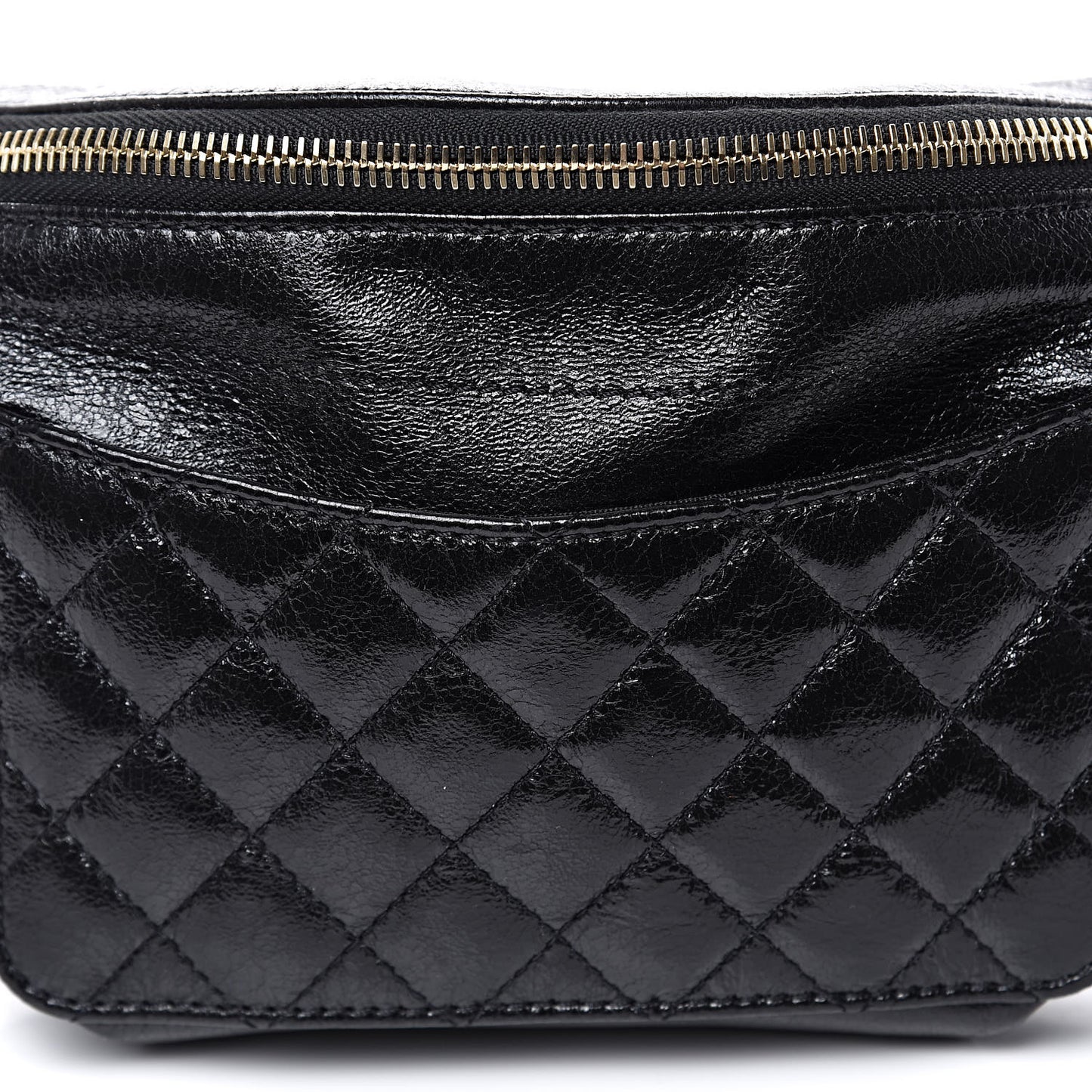 Crumpled Glazed Lambskin Quilted Waist Bag Fanny Pack Black