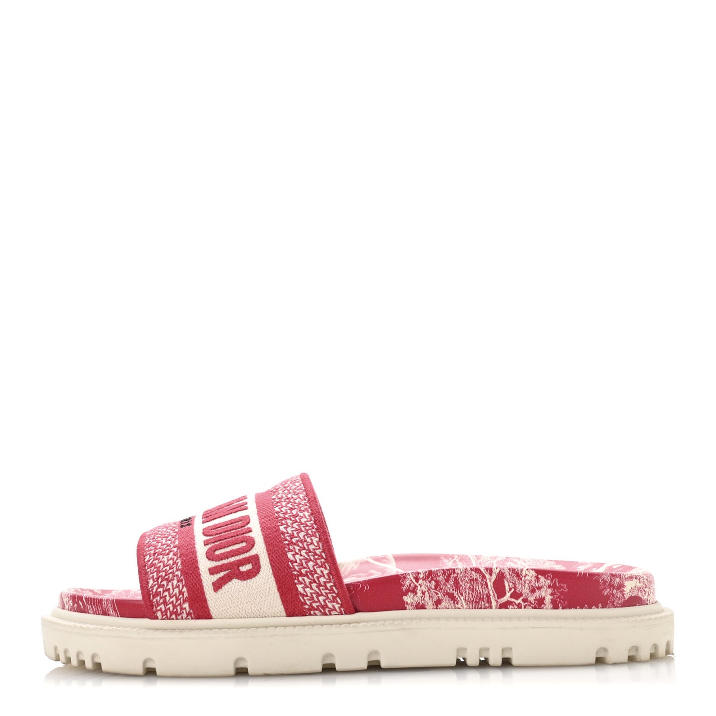 Canvas Toile de Jouy Embroidered Dway 10mm Slide Sandals 36.5 Off White Raspberry