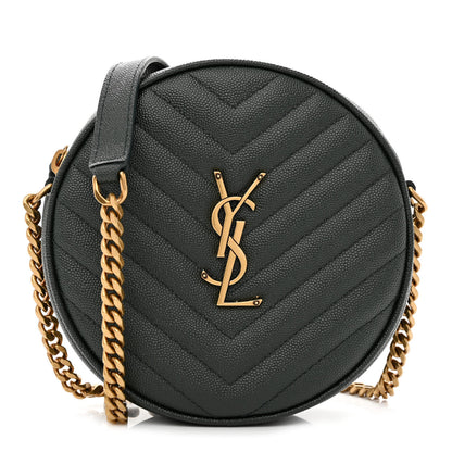 Saint Laurent Grain De Poudre Matelasse Chevron Quilted Round Vinyle Camera Bag New Vert Fonce 1 of 10