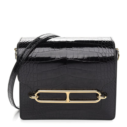 Hermes Shiny Alligator Mini Sac Roulis Black 1 of 9