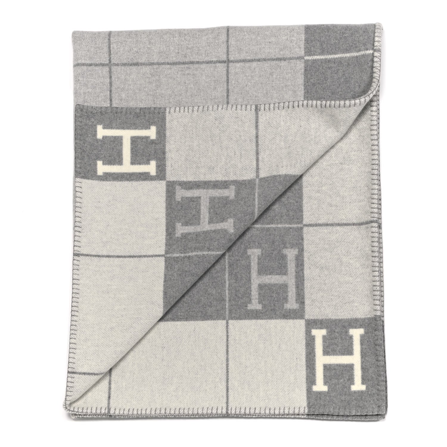 Hermes Wool Cashmere Avalon III Blanket Ecru Gris Clair 2 of 6