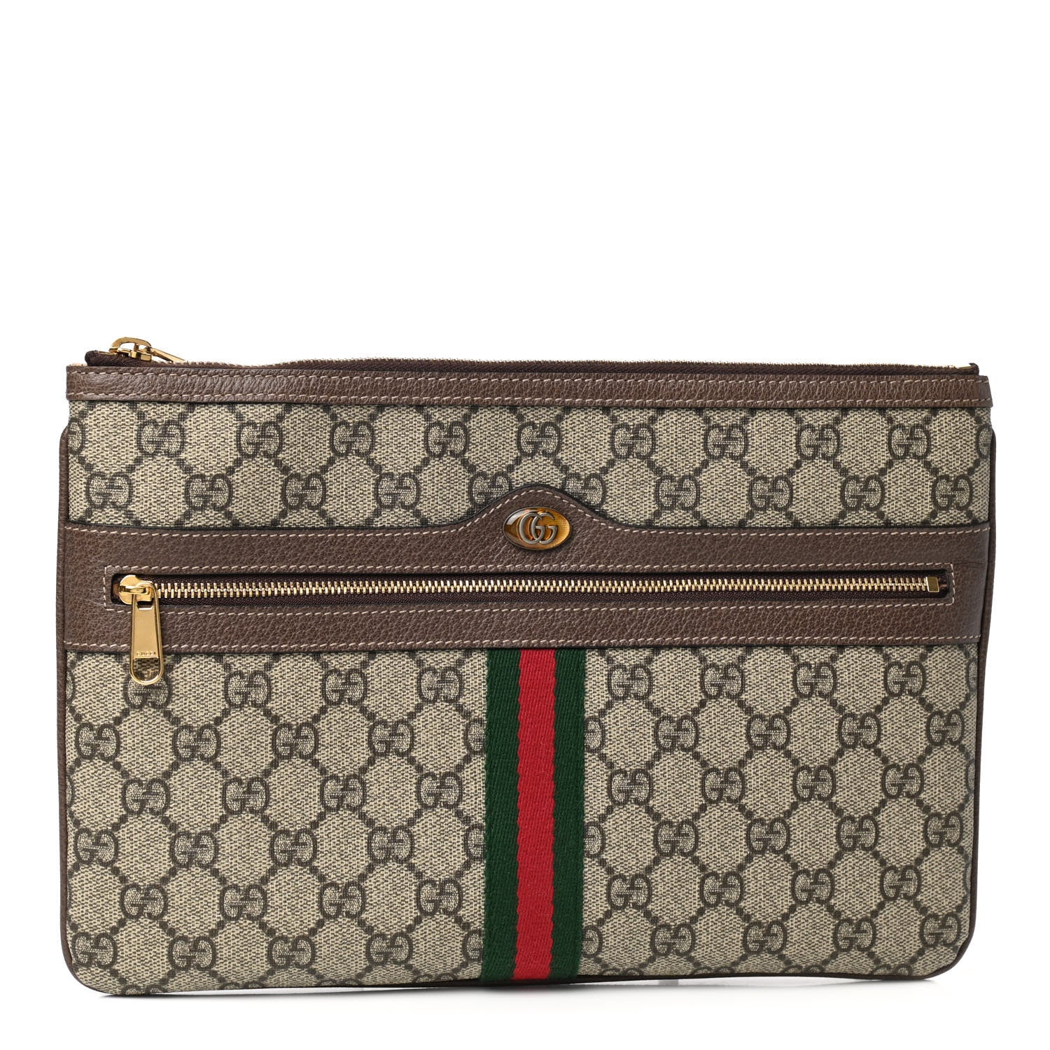Gucci GG Supreme Monogram Large Ophidia Pouch Clutch Brown 1 of 7