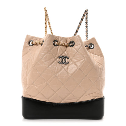 Chanel Aged Calfskin Quilted Small Gabrielle Backpack Beige Black 1 of 10