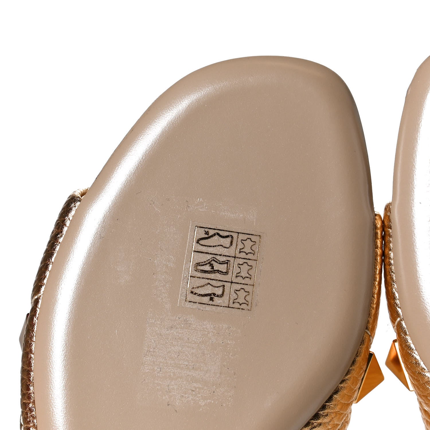 Valentino Garavani Metallic Pebbled Calfskin Roman Stud Flat Slide Sandals 36 Antique Brass 11 of 12