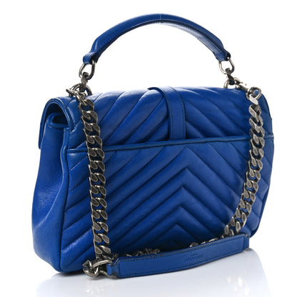 Saint Laurent Sheepskin Matelasse Chevron Monogram Medium College Bag Royal Blue 3 of 9