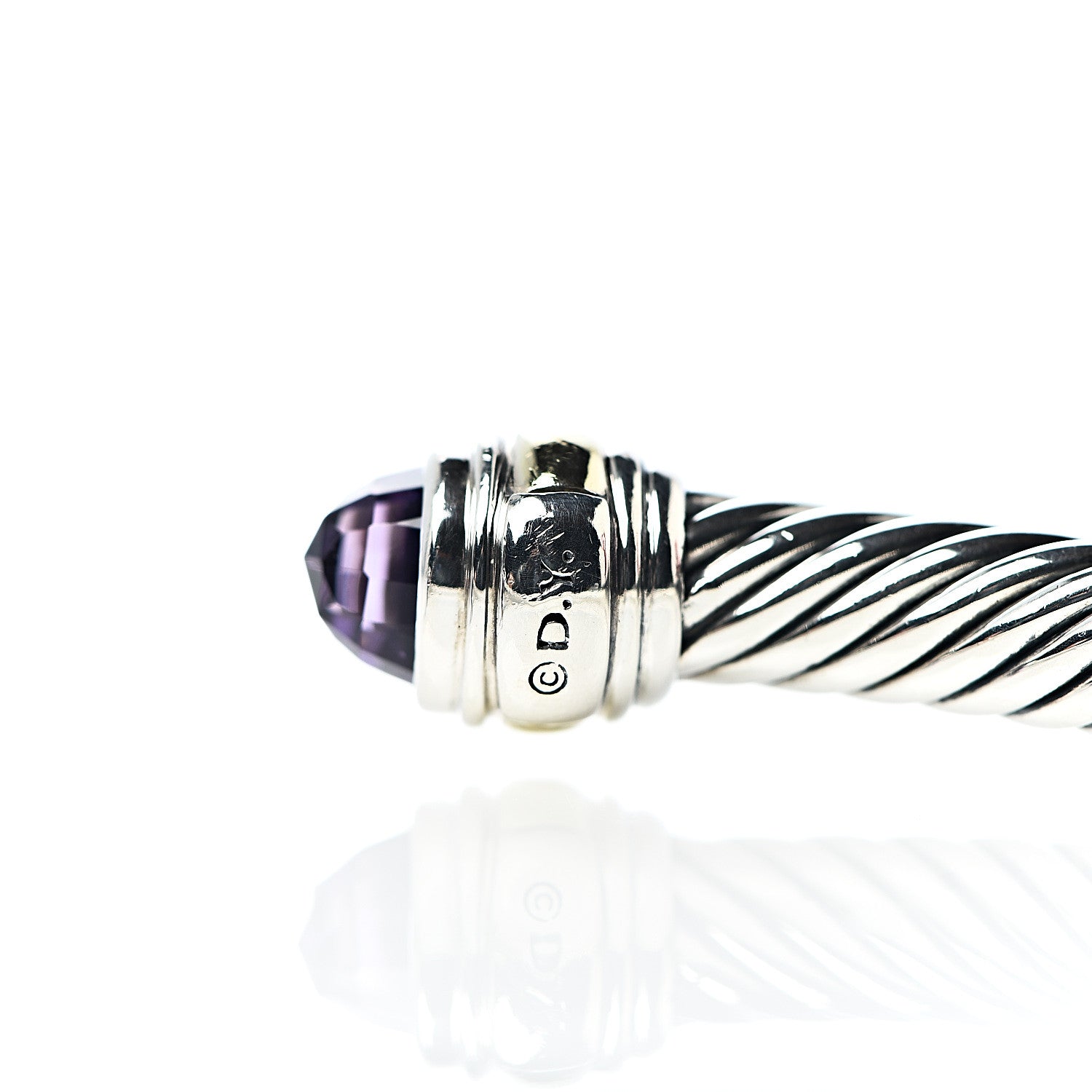 David Yurman Sterling Silver 14K Yellow Gold Amethyst 5mm Cable Classics Bracelet 5 of 5