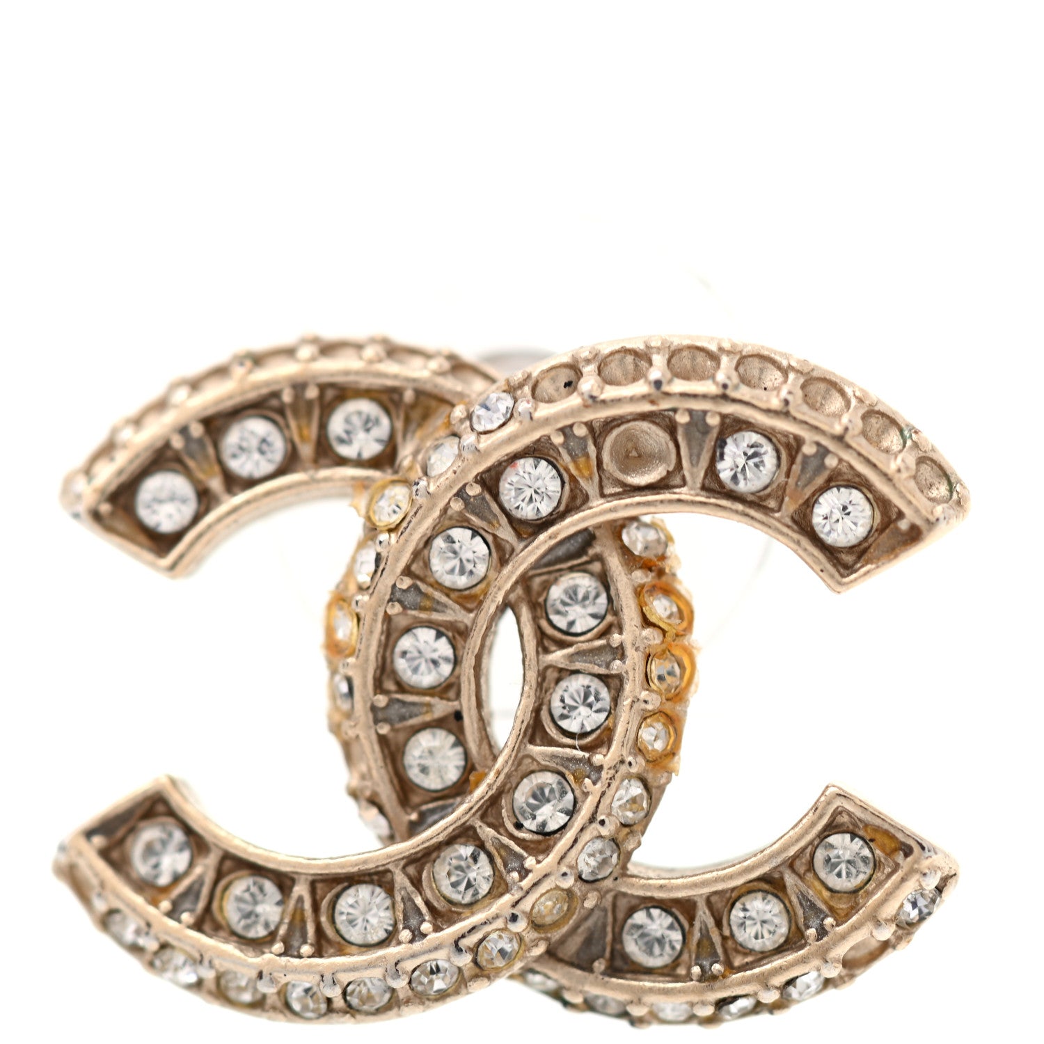 Chanel Crystal Timeless CC Earrings Light Gold 4 of 7