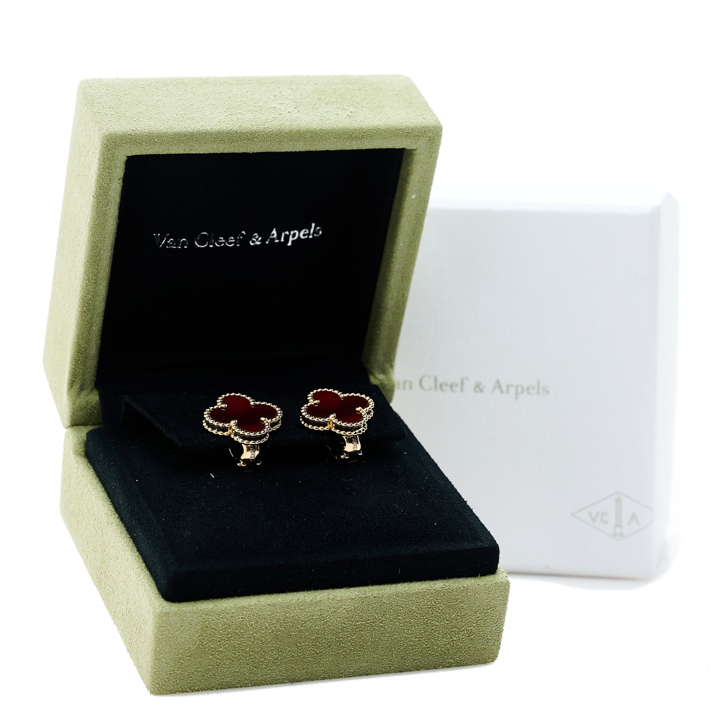 18K Yellow Gold Carnelian Vintage Alhambra Earrings