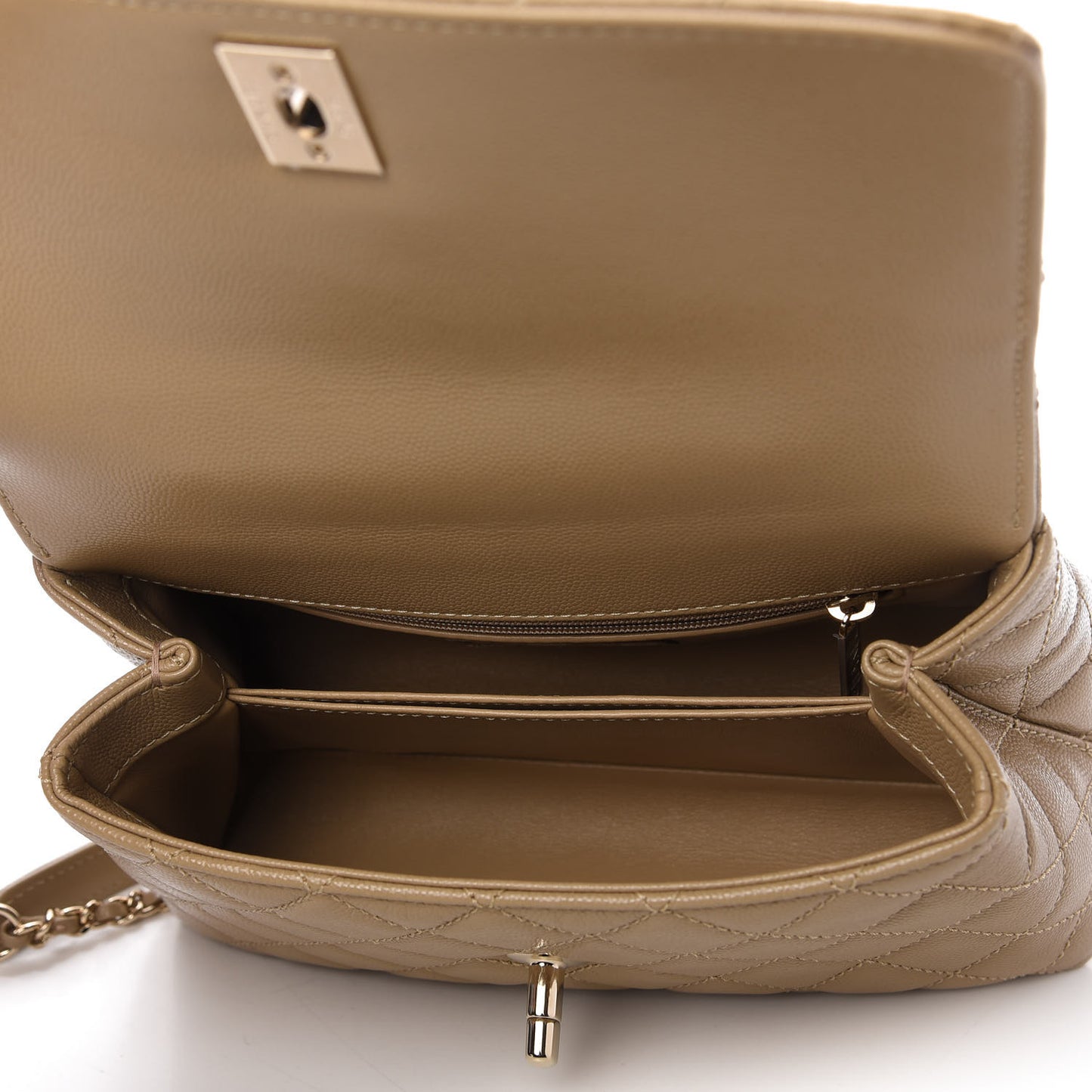 Caviar Lizard Embossed Quilted Mini Coco Handle Flap Dark Beige